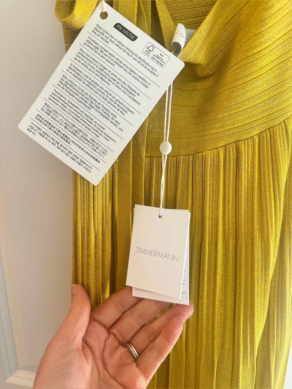 Zimmermann Mustard Yellow Asymmetrical Cutout Pleated Midi Dress - Picture 5 of 8
